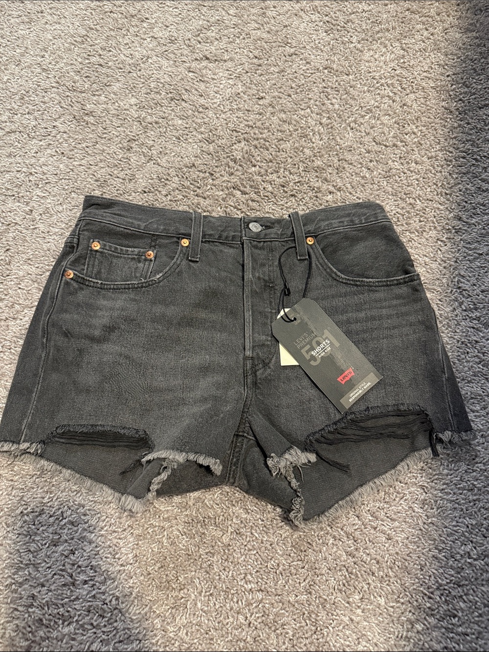 Levi's Black Washed Distressed Cutoff Denim Shorts